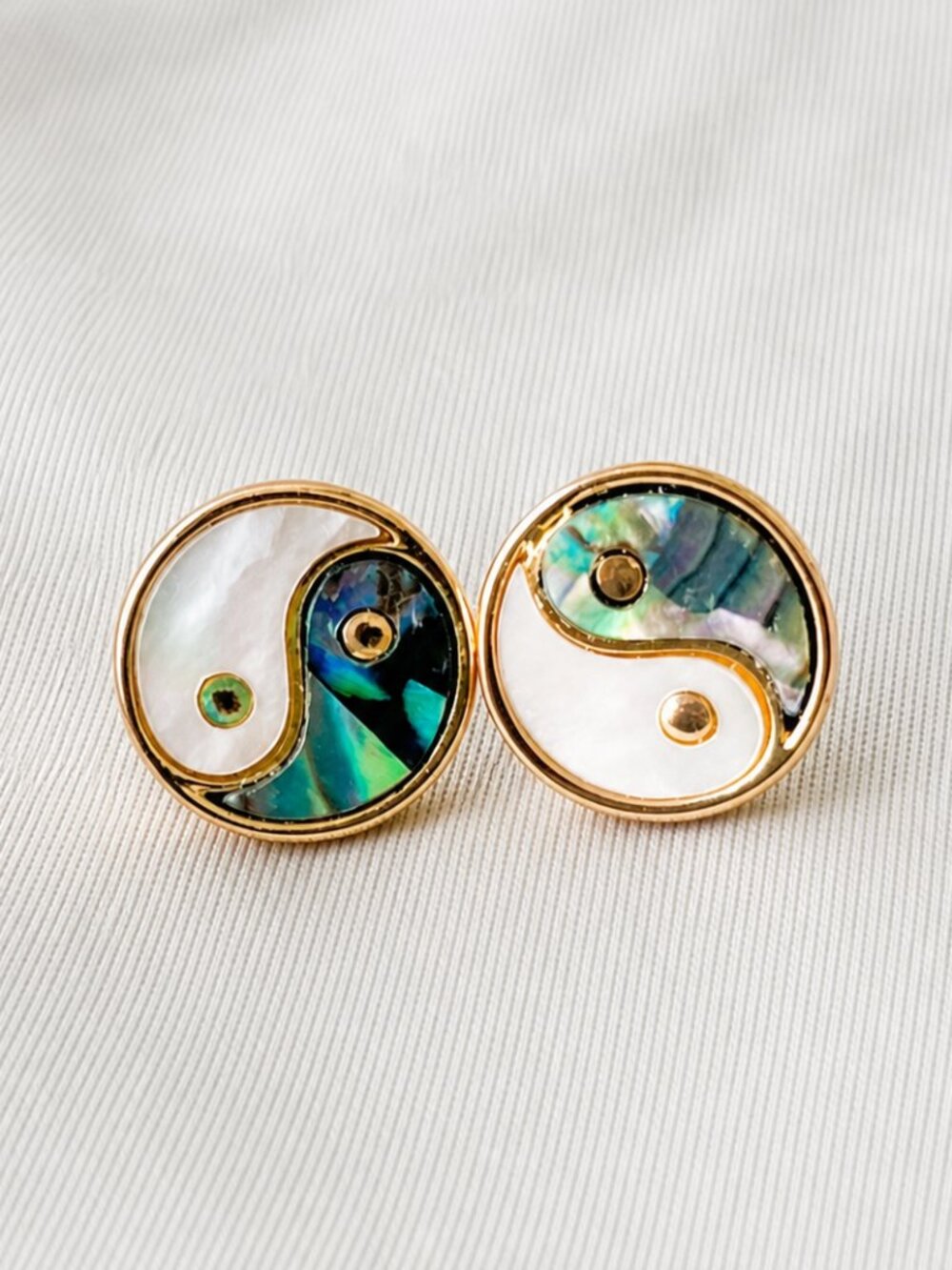 Yin Yang Abalone & Mother-of-Pearl Gold-Tone Stud Earrings